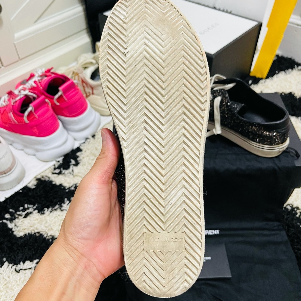 Limited Men’s Size 8 Saint Laurent Glittery Black Dirty Sneakers In Black/White - Picture 8 of 13